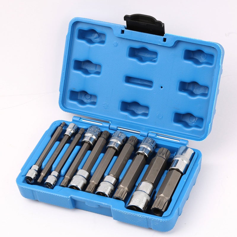 WINTOOLS 10Pcs XZN Triple Square Socket Kit Spline Socket Bit Set Long Drive Metric Bits 4-Inch Kit Â¼â€œ â…œâ€ and Â½â€ Drive Ratchets - Image 3
